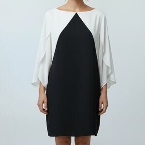 AB Studio Black White Colorblock Dress Bell Sleeve Size L